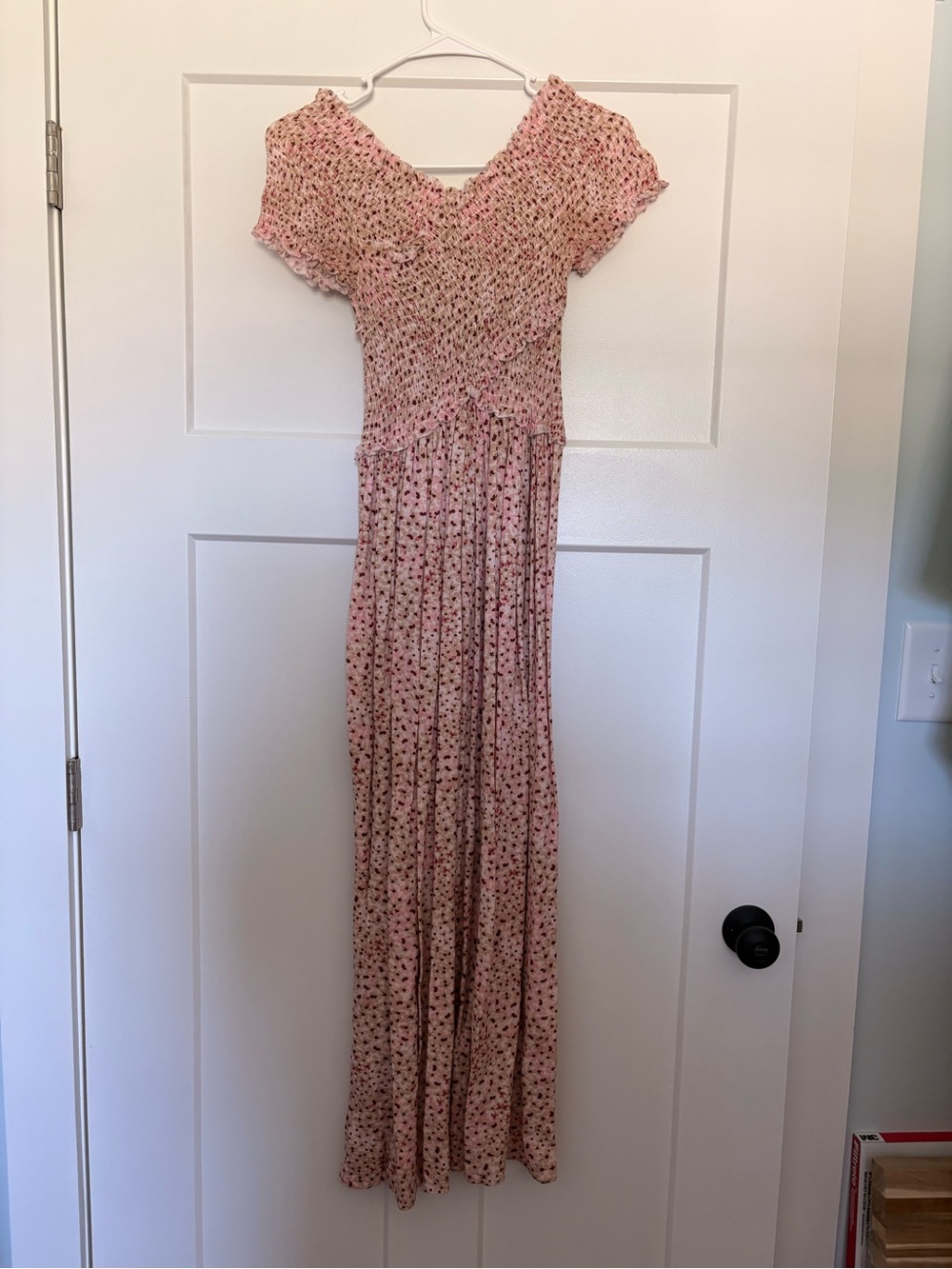 Jessica Simpson Pink Floral Smocked Maxi Dress